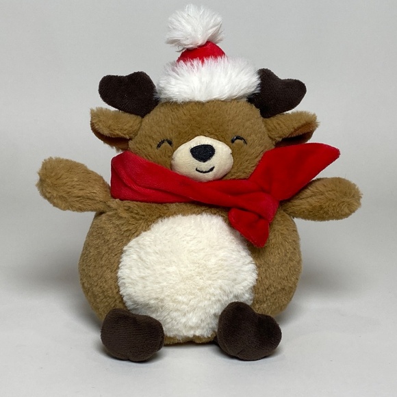 Vintage Hug Fun Chubby Christmas Reindeer Plush Stuffed Animal Toy Santa Hat - Picture 1 of 7